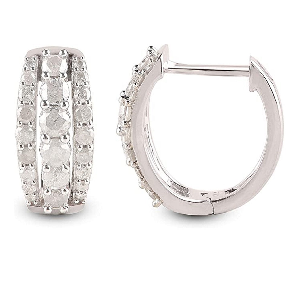 Three Lines Huggie Hoop Earrings in 14KT Gold