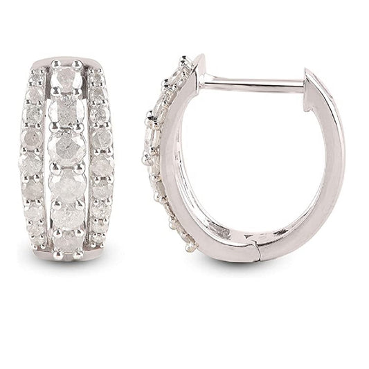 Three Lines Huggie Hoop Earrings in 14KT Gold
