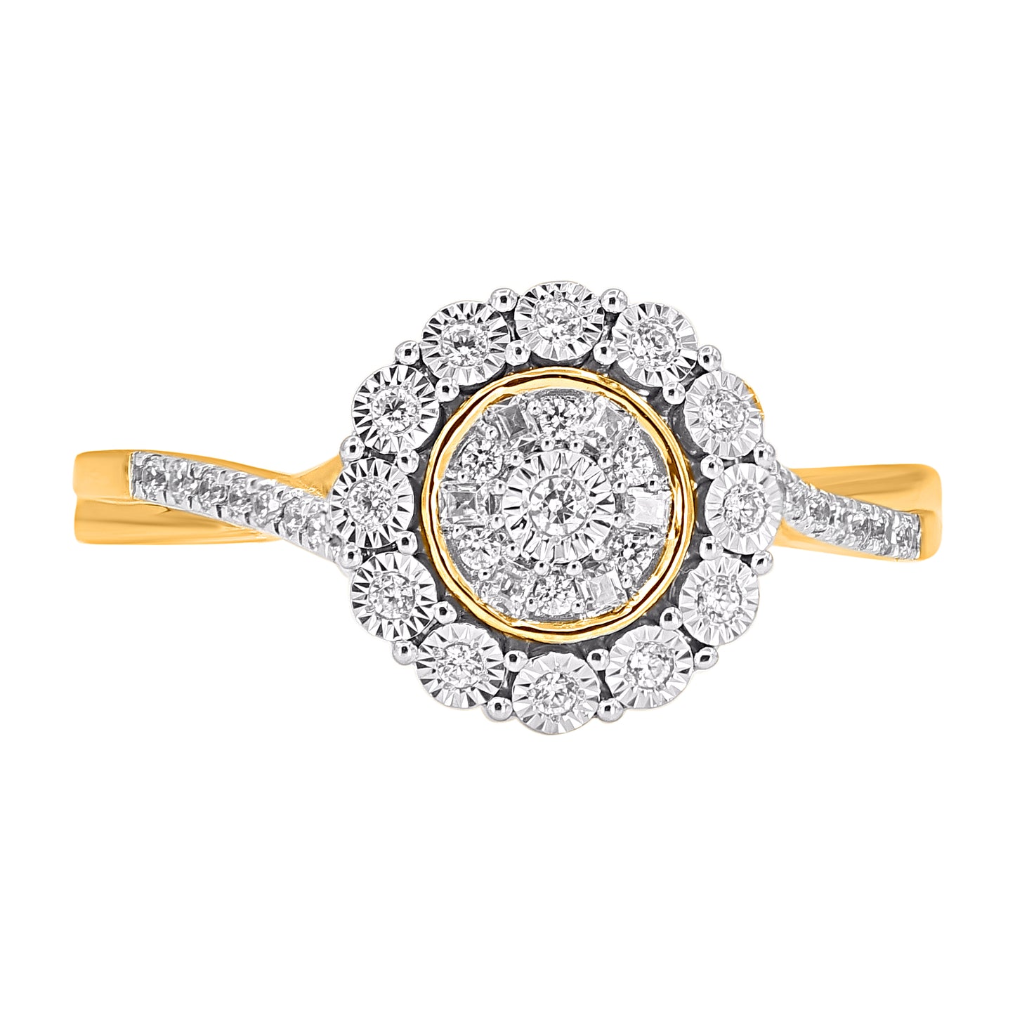0.15 Carat Natural Diamond 14 Karat Yellow Gold Halo Cluster Ring