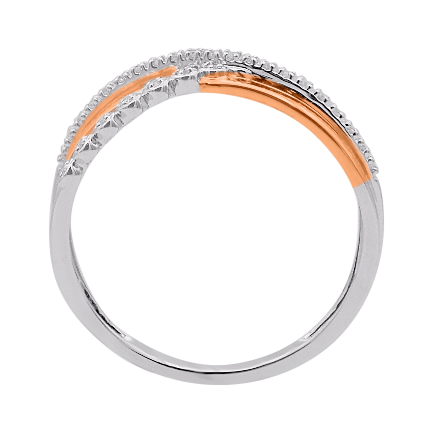14K Two-Tone Gold Diamond Triple Row Crossover Ring