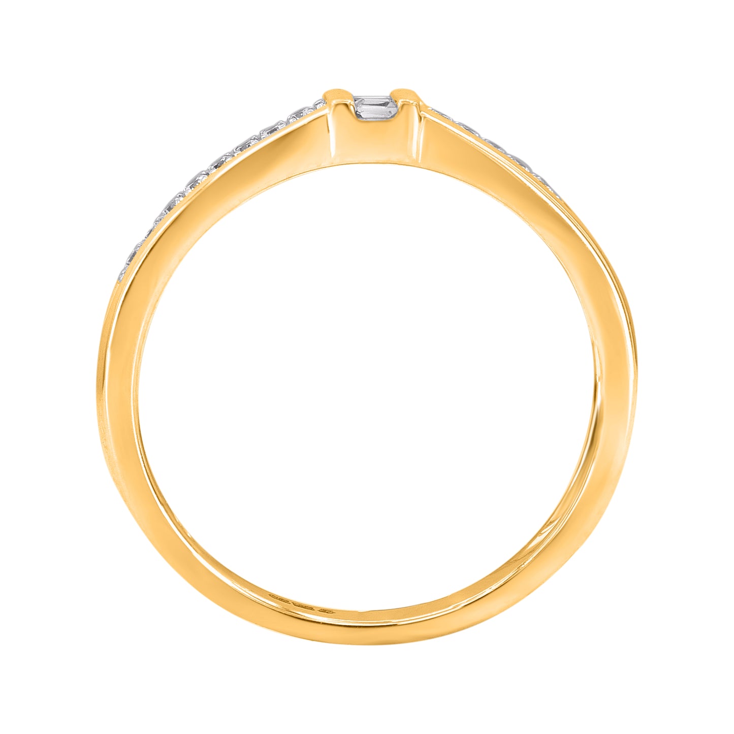 0.15 Carat Round & Baguette Cut Diamond 14KT Yellow Gold Wedding Band Ring
