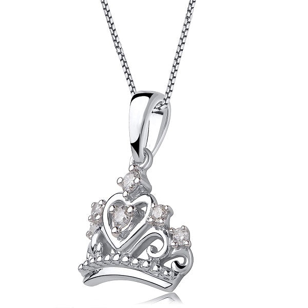 Princess Tiara Crown Heart Pendant Necklace in 10k Gold