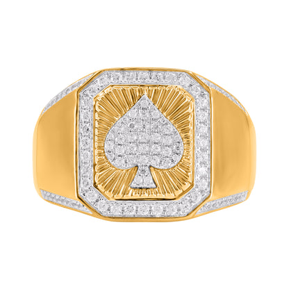 0.50 Carat Diamond Men's Spade Ring 14K Yellow Gold