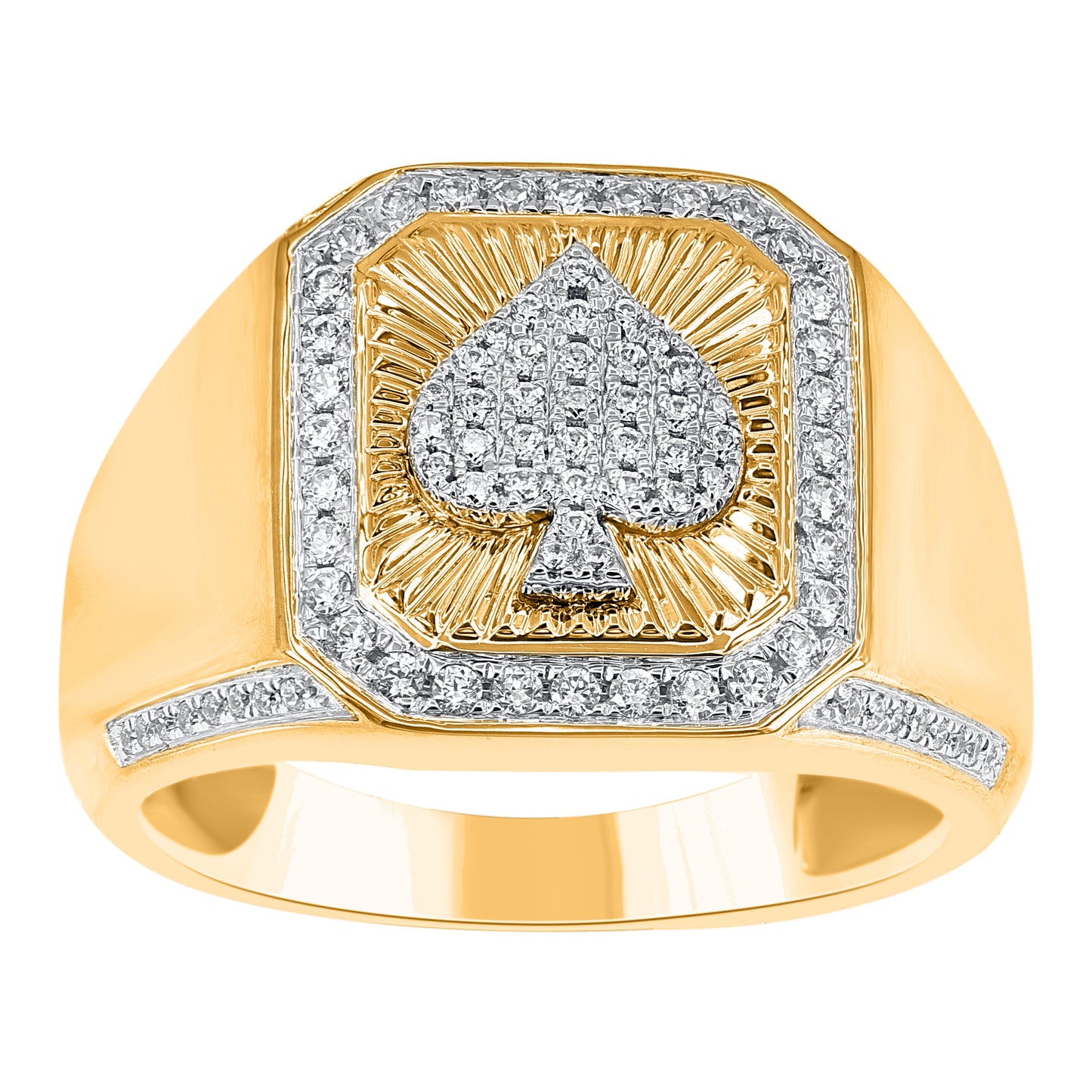 0.50 Carat Diamond Men's Spade Ring 14K Yellow Gold