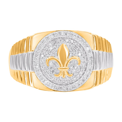 0.33 Carat Natural Diamond 14K Yellow Gold Fleur-de-Lis Men's Ring