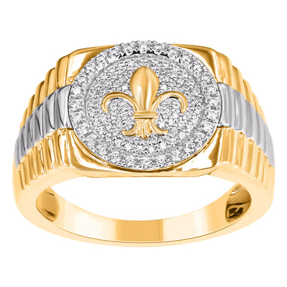 0.33 Carat Natural Diamond 14K Yellow Gold Fleur-de-Lis Men's Ring