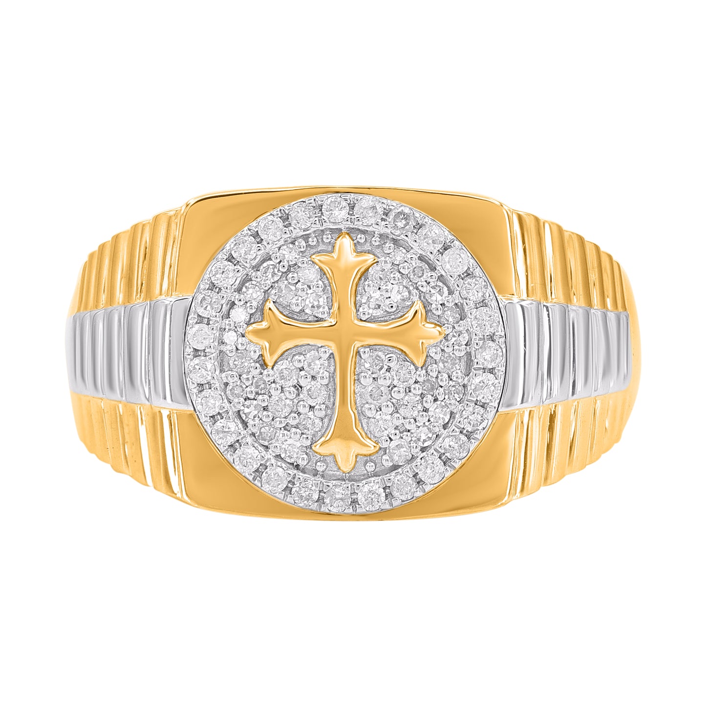 0.33 Carat Natural Diamond Men's Cross Band Ring in 14K Yellow Gold