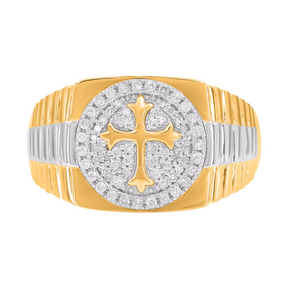 0.33 Carat Natural Diamond Men's Cross Band Ring in 14K Yellow Gold