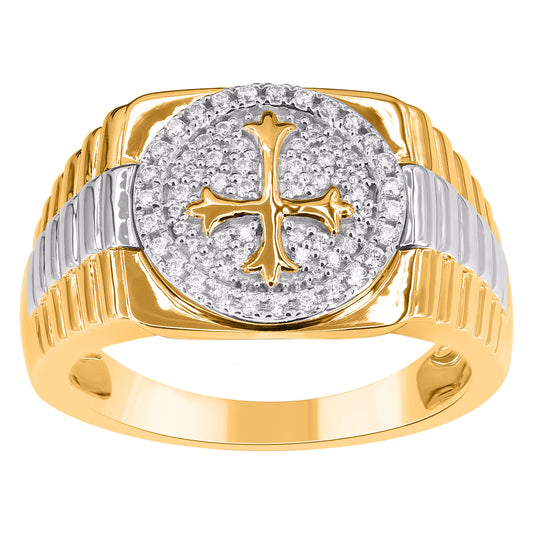 0.33 Carat Natural Diamond Men's Cross Band Ring in 14K Yellow Gold