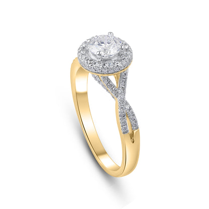 Twist Halo Engagement Ring in 14K Gold