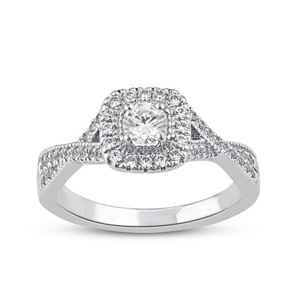 0.75 Carat Diamond Twist Shank Halo 14K White Gold Engagement Ring