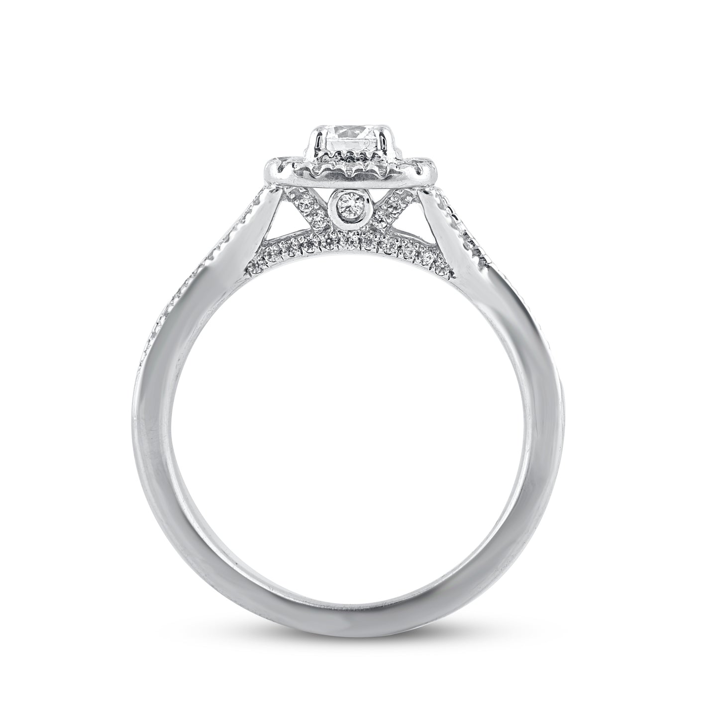 0.75 Carat Diamond Twist Shank Halo 14K White Gold Engagement Ring
