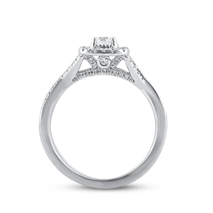 0.75 Carat Diamond Twist Shank Halo 14K White Gold Engagement Ring
