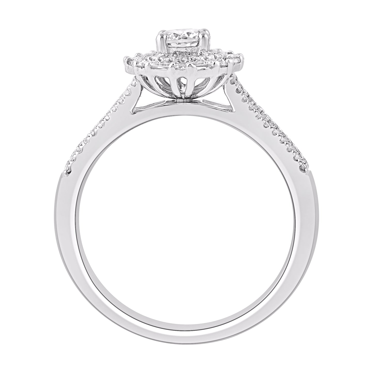 1.0 Carat Natural Diamond Halo Engagement Ring in 14K White Gold