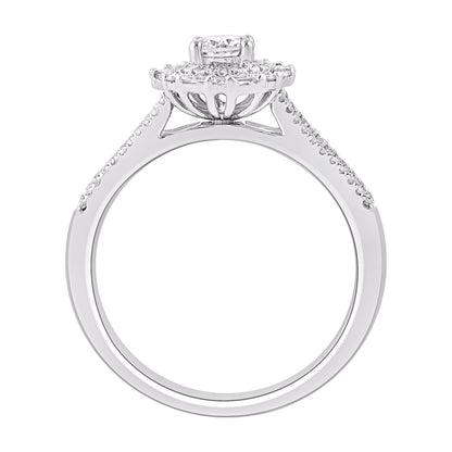 1.0 Carat Natural Diamond Halo Engagement Ring in 14K White Gold
