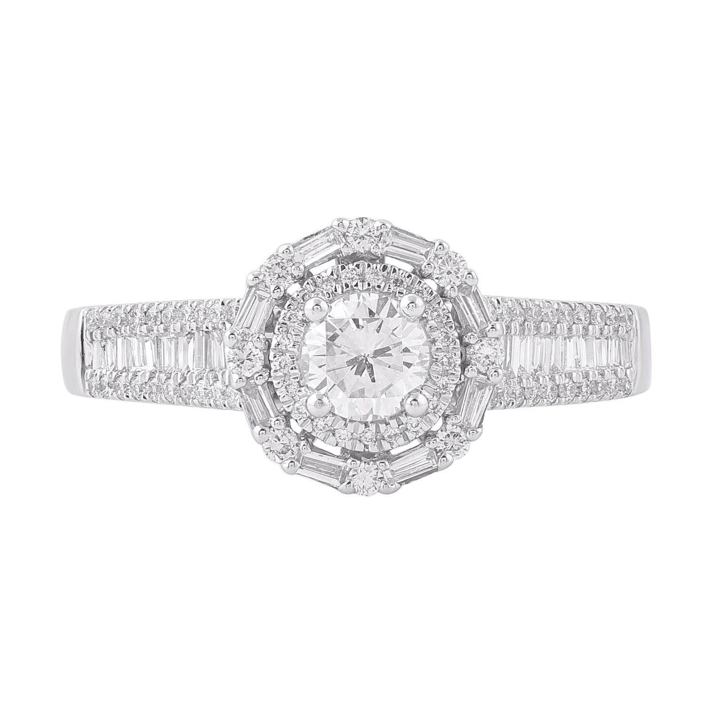 1.0 Carat Natural Diamond Halo Engagement Ring in 14K White Gold
