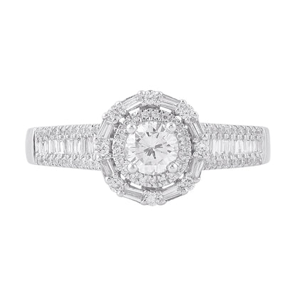 1.0 Carat Natural Diamond Halo Engagement Ring in 14K White Gold