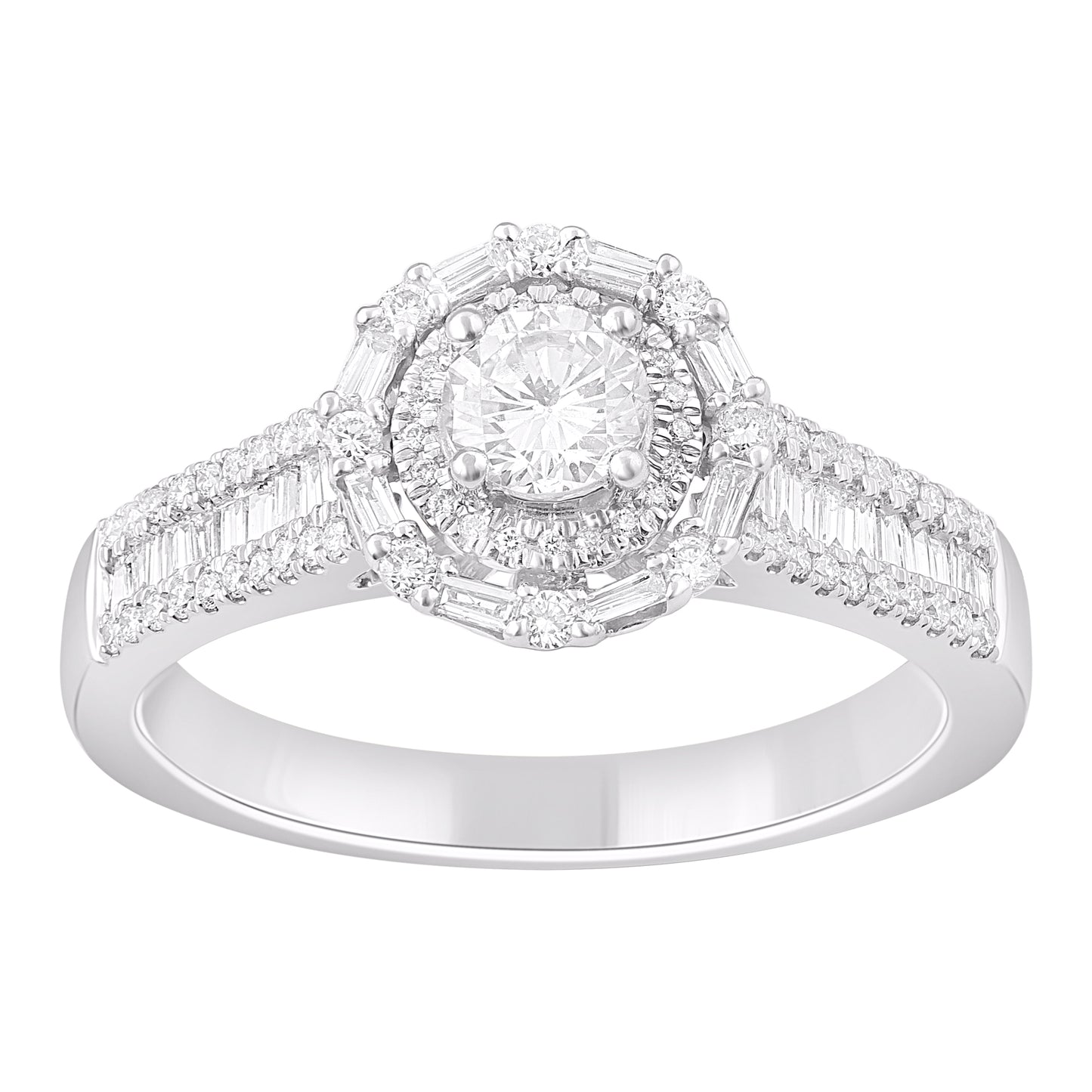 1.0 Carat Natural Diamond Halo Engagement Ring in 14K White Gold