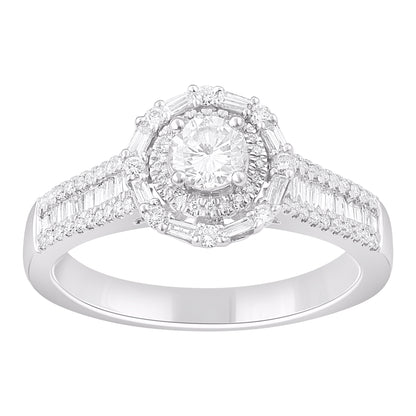 1.0 Carat Natural Diamond Halo Engagement Ring in 14K White Gold