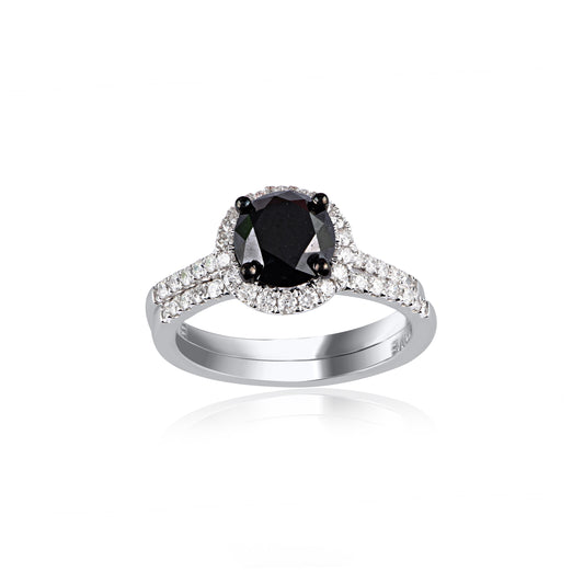 Black Diamond Solitaire Engagement Ring in 18K Gold