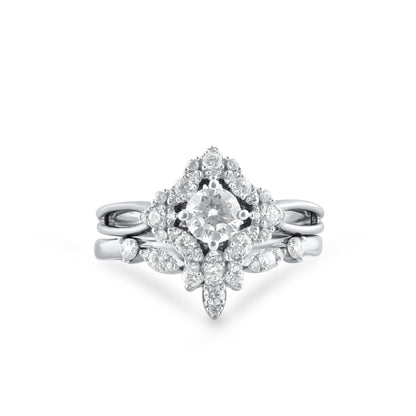 1.0 Carat Diamond 14K White Gold Vintage-Style Bridal Ring Set