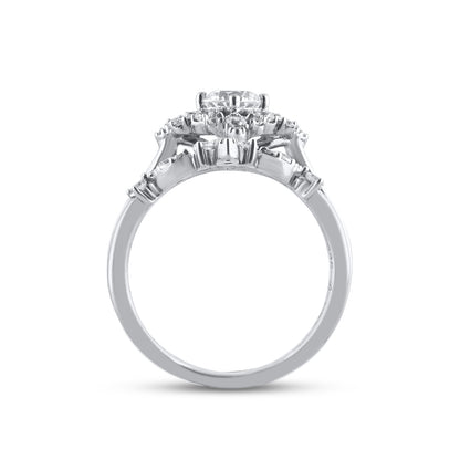 1.0 Carat Diamond 14K White Gold Vintage-Style Bridal Ring Set