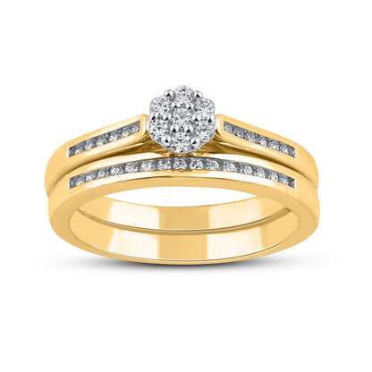 0.25 Carat Natural Round Diamond 14 Karat Yellow Gold Cluster Bridal Ring Set