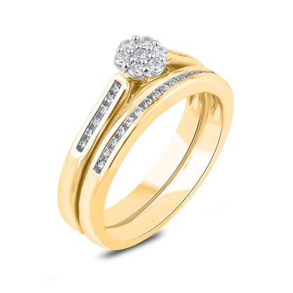 0.25 Carat Natural Round Diamond 14 Karat Yellow Gold Cluster Bridal Ring Set