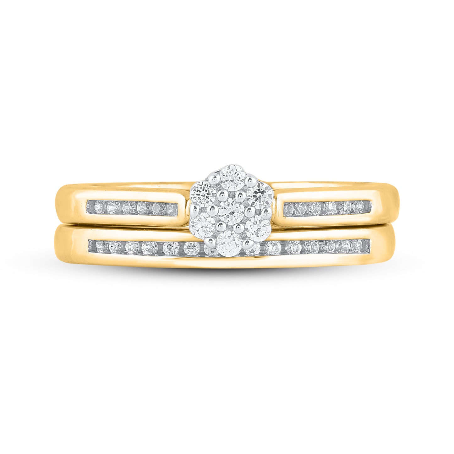 0.25 Carat Natural Round Diamond 14 Karat Yellow Gold Cluster Bridal Ring Set