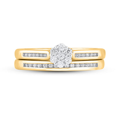 0.25 Carat Natural Round Diamond 14 Karat Yellow Gold Cluster Bridal Ring Set
