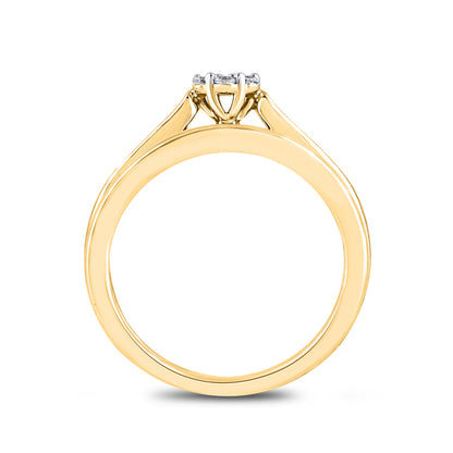 0.25 Carat Natural Round Diamond 14 Karat Yellow Gold Cluster Bridal Ring Set