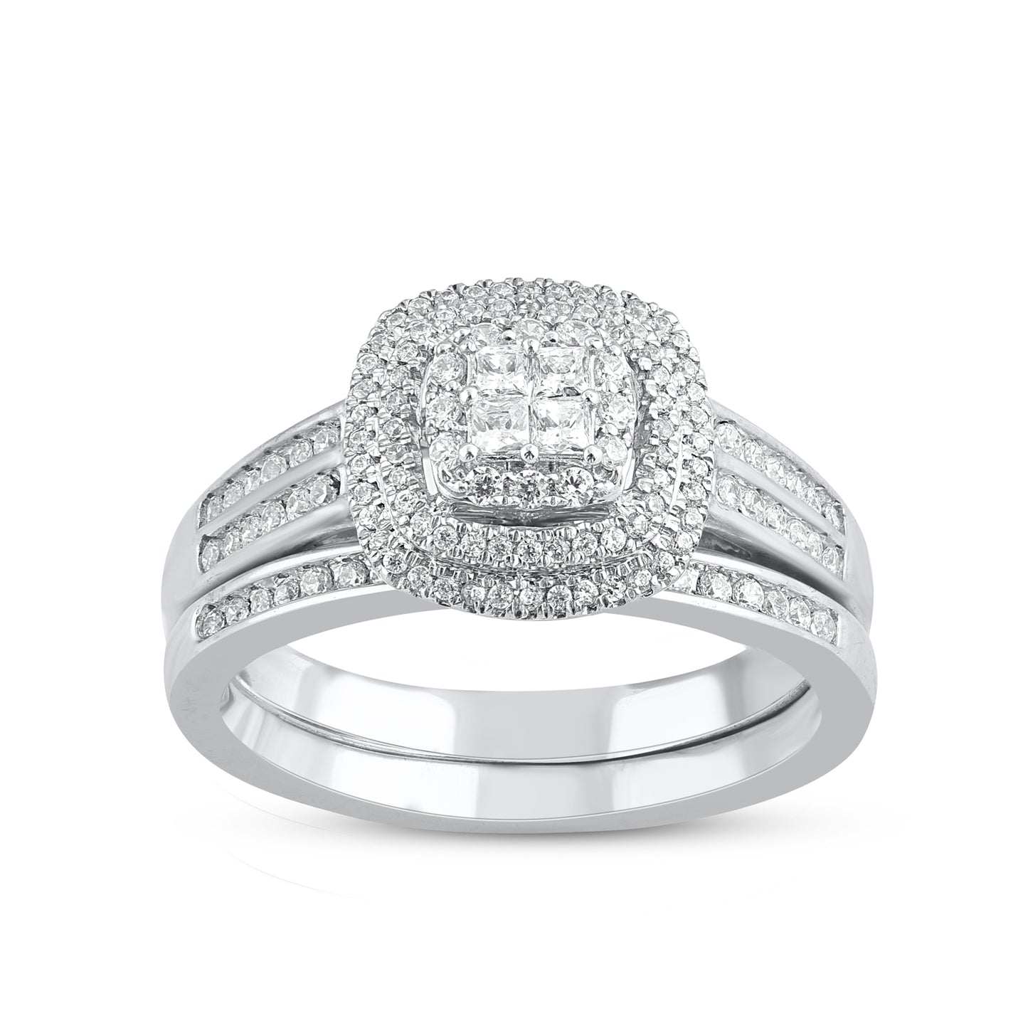 0.50 Carat Natural Diamond 14KT White Gold Cushion Shaped Frame Bridal Set