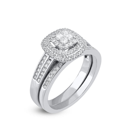 0.50 Carat Natural Diamond 14KT White Gold Cushion Shaped Frame Bridal Set