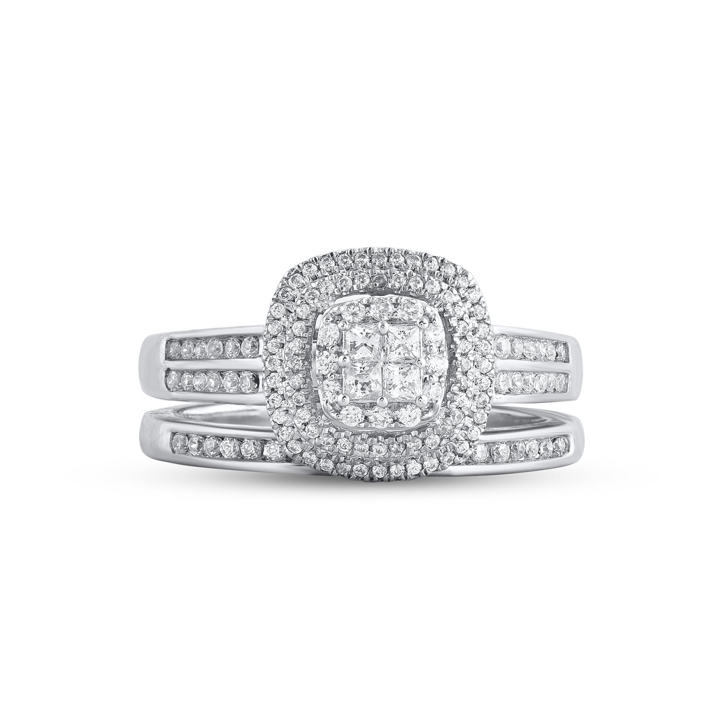 0.50 Carat Natural Diamond 14KT White Gold Cushion Shaped Frame Bridal Set
