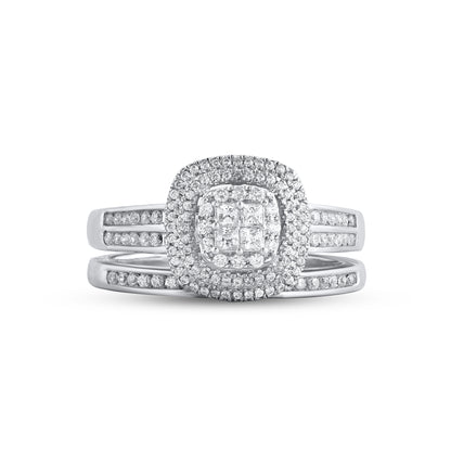 0.50 Carat Natural Diamond 14KT White Gold Cushion Shaped Frame Bridal Set