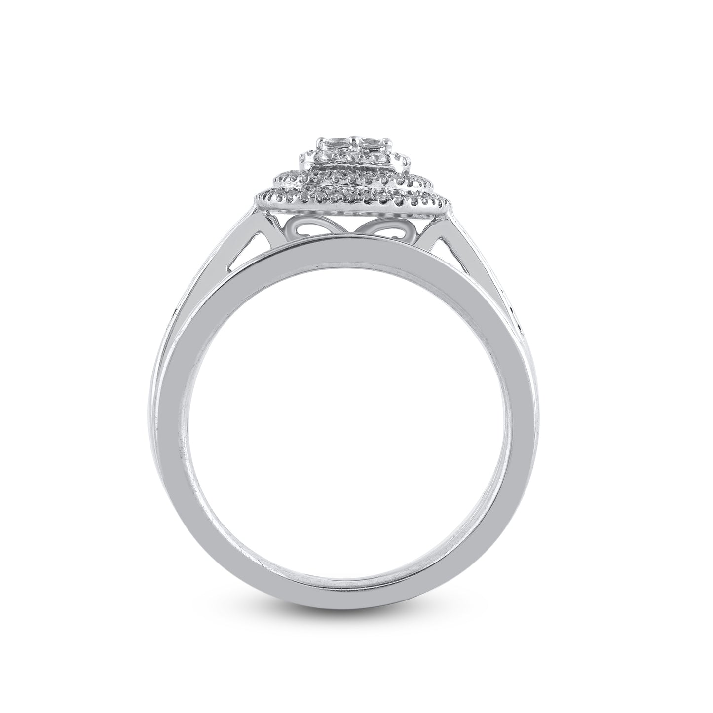 0.50 Carat Natural Diamond 14KT White Gold Cushion Shaped Frame Bridal Set