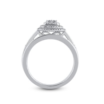 0.50 Carat Natural Diamond 14KT White Gold Cushion Shaped Frame Bridal Set