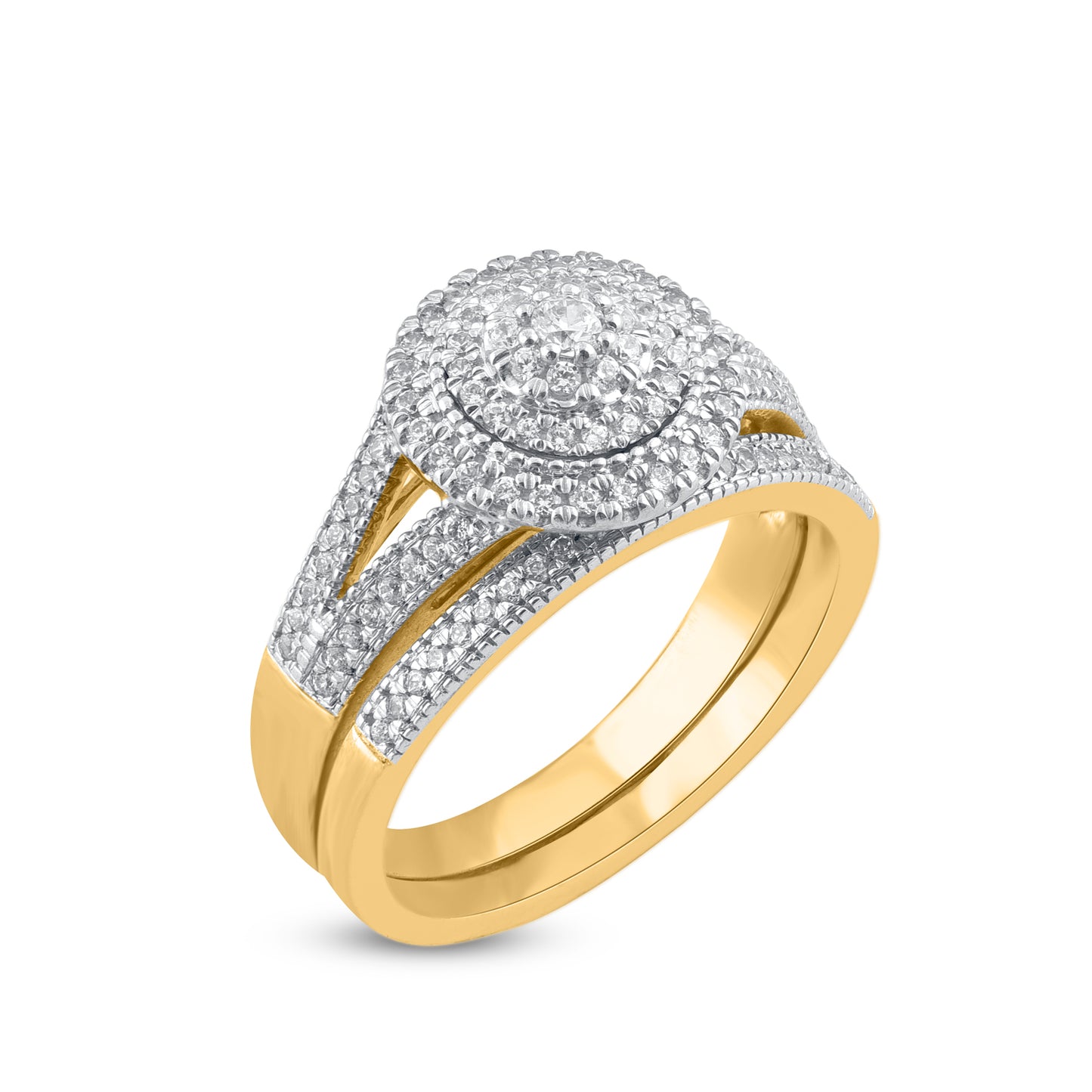 0.50 Carat Natural Diamond 14KT Yellow Gold Bridal Ring Set