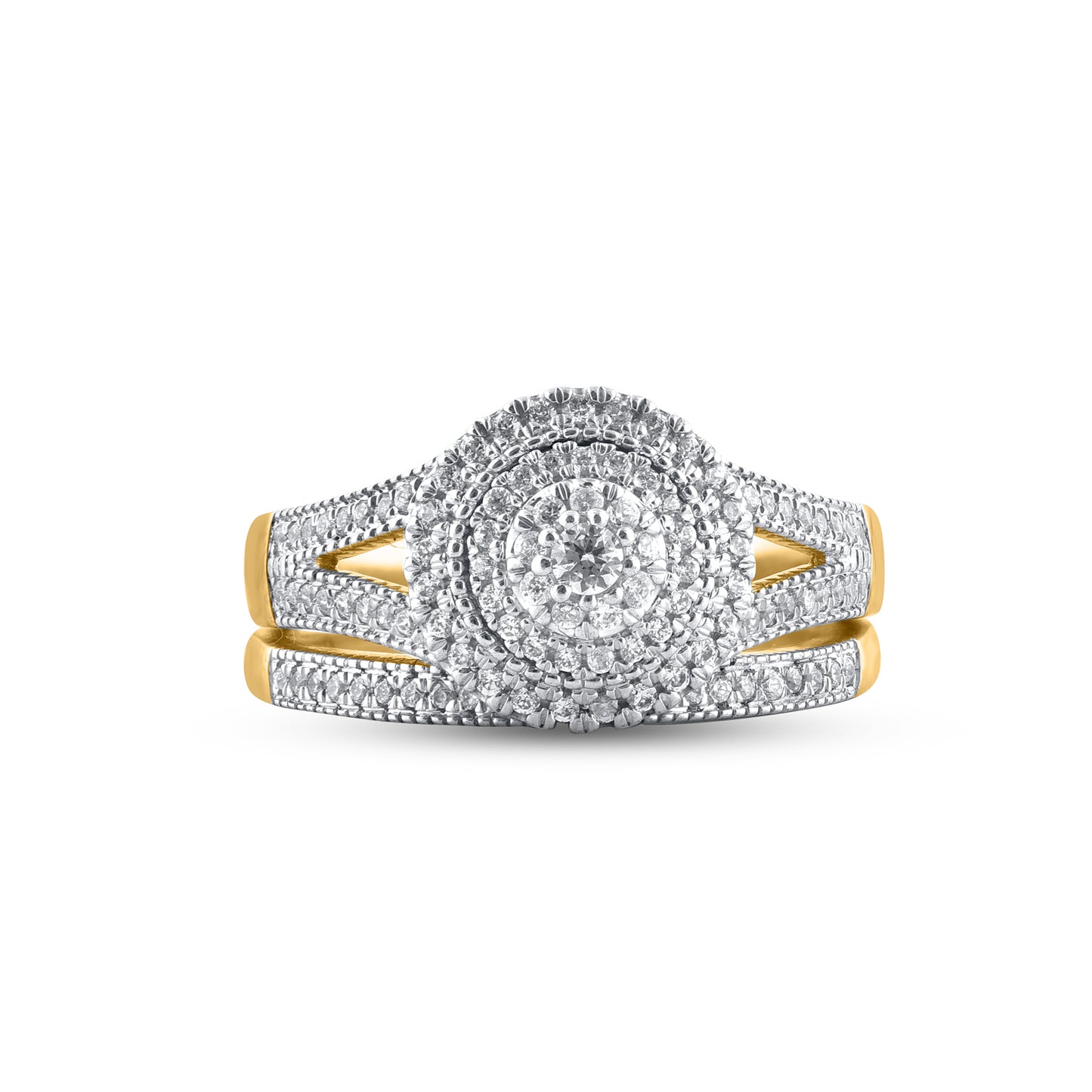 0.50 Carat Natural Diamond 14KT Yellow Gold Bridal Ring Set
