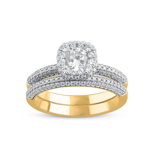 1.25 Carat Natural Round Cut Diamond 14 Karat Yellow Gold Bridal Ring Set