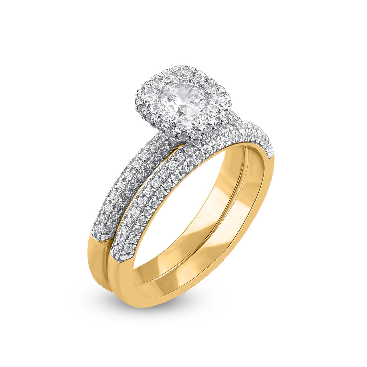 1.25 Carat Natural Round Cut Diamond 14 Karat Yellow Gold Bridal Ring Set