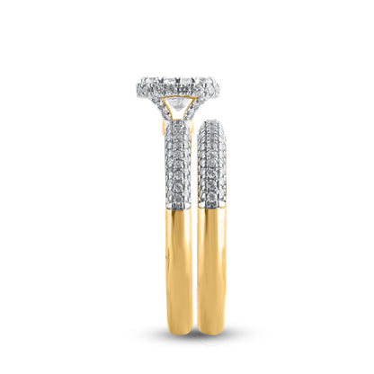 1.25 Carat Natural Round Cut Diamond 14 Karat Yellow Gold Bridal Ring Set