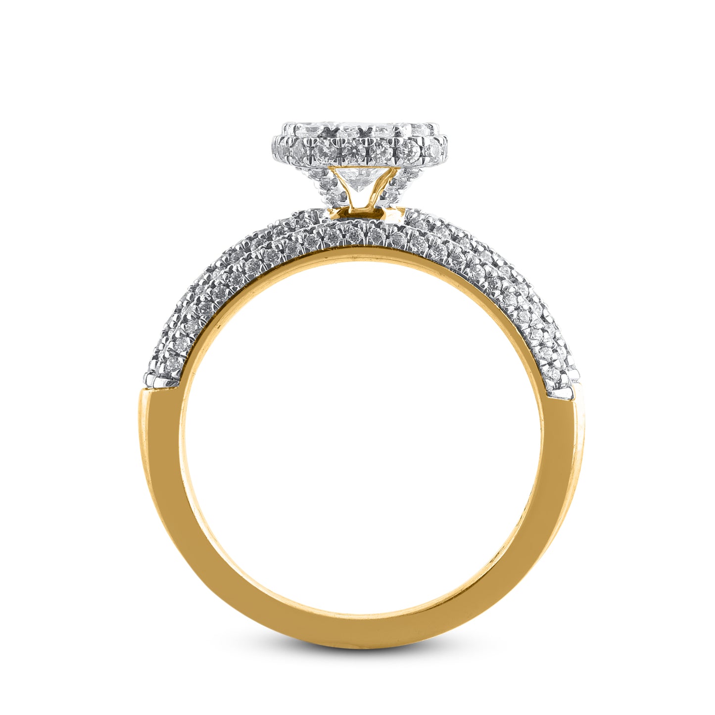 1.25 Carat Natural Round Cut Diamond 14 Karat Yellow Gold Bridal Ring Set