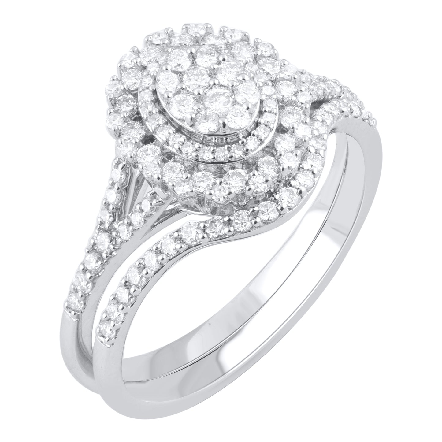 0.65 Carat Diamond Bridal Ring Set in 18K White Gold