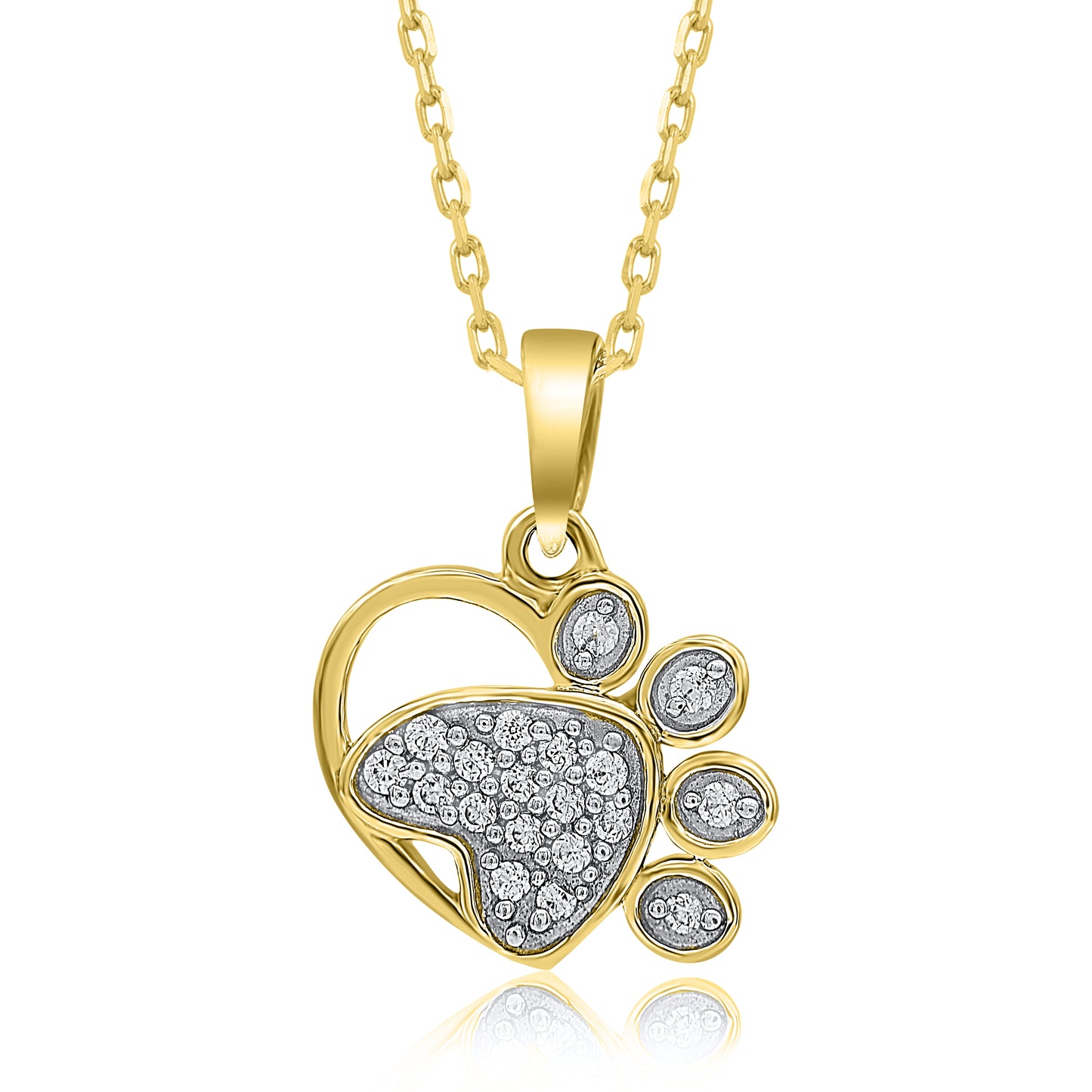 Dog Paw Heart Pendant Necklace in 10K Gold