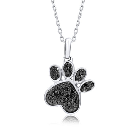 Black Diamond Dog Paw Pendant Necklace