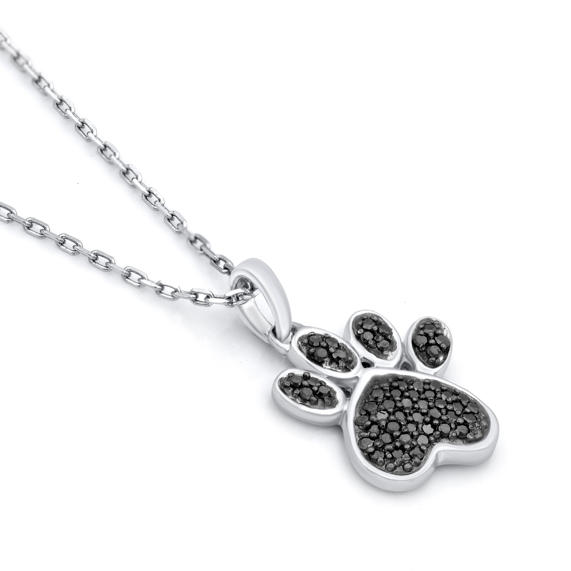 Black Diamond Dog Paw Pendant Necklace