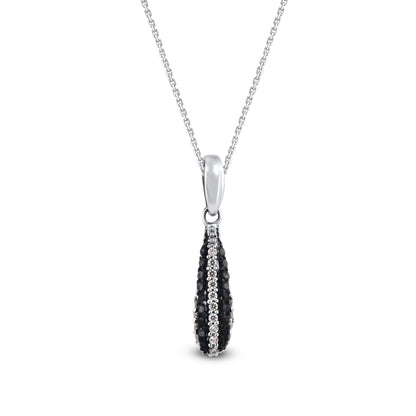 Treated Black Diamond Long Drop Pendant Necklace in .925 Sterling Silver