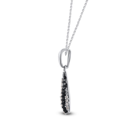 Treated Black Diamond Long Drop Pendant Necklace in .925 Sterling Silver