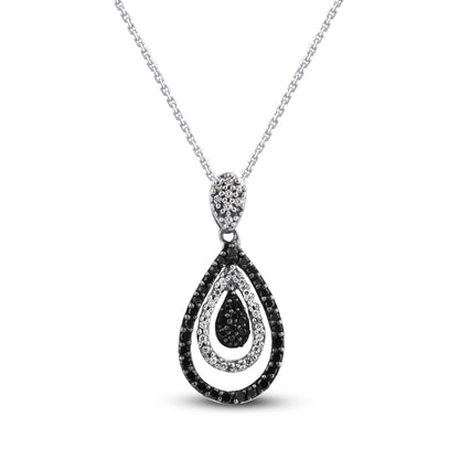 Black Diamond Tear Drop Pendant Necklace in 10K Gold